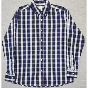 Red Camel Plaid Button Down Shirt Mens Large Blue Black Long Sleeve